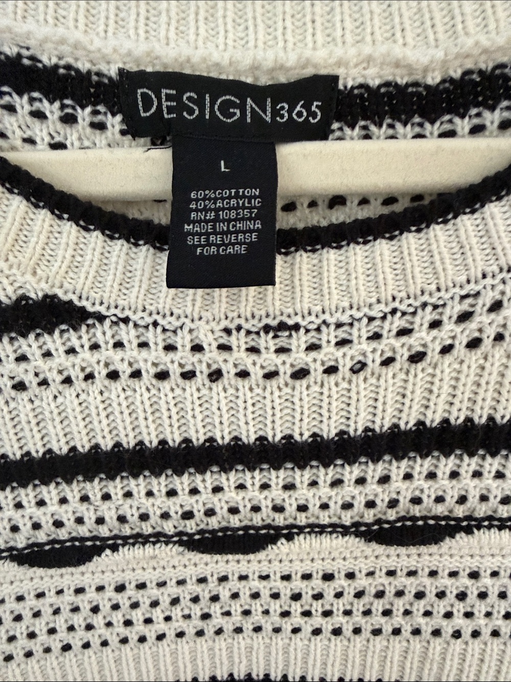 Design365 flutter sleeve Cream and Black Striped Open-Knit Crew Sweater
